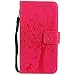 Produktbild Leder Hülle für Moto G5,Brieftasche Hülle für Motorola Moto G5,Moto G5 Hülle Flip Case Wallet,Fanryn Retro Elegant Butterfly Schmetterling Baum Katze Muster Prägung PU Leder Ledercase Schutzhülle Handy Lanyard Strap Flip Tasche Wallet Case Cover Schutzhülle Etui Tasche Handytasche Hülle Standfunktion mit Kartenfächer Silikon Rückseite Cover für Moto G5 - Rose Rot
