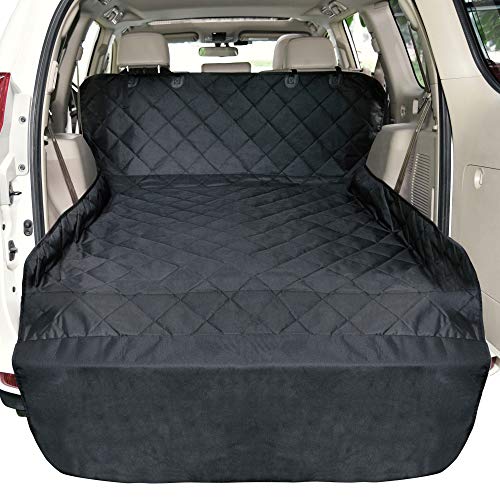 F-color SUV Cargo Liner for Dogs Water Resistant Cargo Liner for SUV, Non-Slip Dog Seat Cover Mat with Bumper Flap Cargo Area Protector for SUVs Sedans Trunk Vans, Large Size, Universal Fit, Black