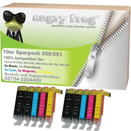 10x XXL Patronen für Canon Pixma IP7250 MG5450 MG6350 MX725 MX925 PGI-550 CLI-551