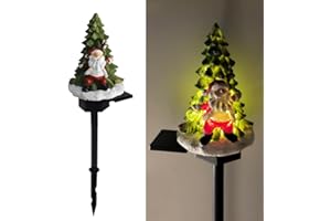 YZYOE LED Solar Santa Claus and Tree Floor lamp, Christmas Outdoor Atmosphere Decoration Resin Light, Cute Elderly and Tree Courtyard Warm Lights.