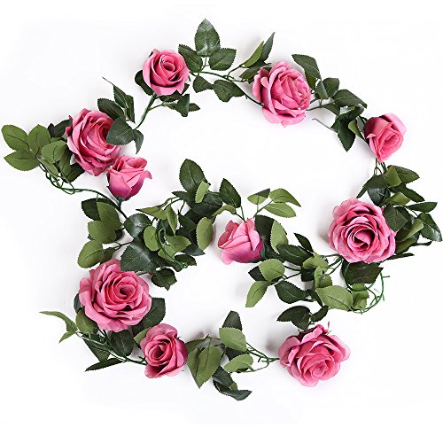 luyue Girlande zum Aufhängen 10 Head Künstliche Seide Rose Flower Ivy Vine Leaf Vintage Home Hochzeit Decor, 2 Stück Rosarot