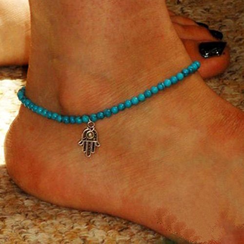 Ularmo Fußkette Boho Perlen Hamsa Fatima Fußketten Foot Chain Beach Jewelry - 2