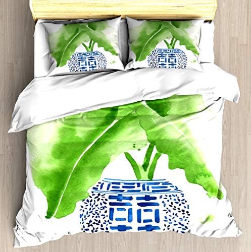 Ginger Jar + Elephant Ears Bedding Cover Set Exclusive Unique Designed Pattern Digital Printed Comfort 3 Piece Bed Duvet Cover Pillowcases KING/CAL KING