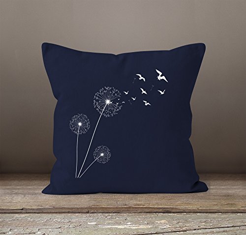 Kissenbezug Kissen-Hülle Pusteblume Birds Dandelion Vögel 40×40 Deko-Kissen Baumwolle Autiga® navy 40cm x 40cm - 2