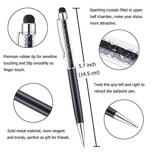 QUALITÄT 2-in-1 Kapazitiver Touchscreen-Stylus und Kugelschreiber mit Swarovski-Kristallen. GRATIS-KULI-MINE (SCHWARZ) - 4