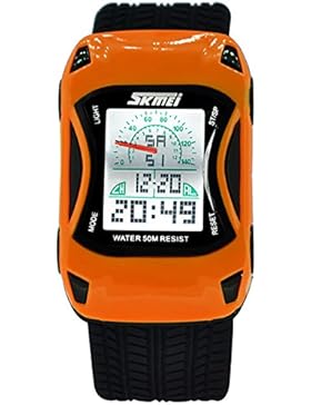 Sportuhr Kinder wasserdichte Armbanduhr schwarz orange , LANCARDO Cool Auto-Form LED digitale Outdoor Kinderuhr...
