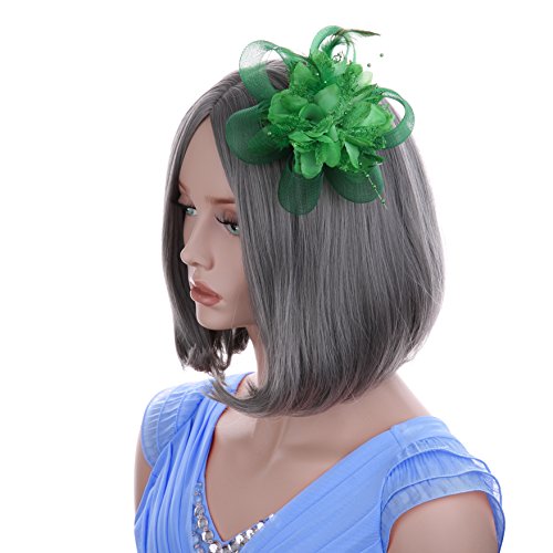 VGLOOK Flower Feather Fascinator Headband Wedding Headwear For Ladies Day Race Royal Ascot Green