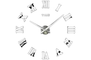 TIMELIKE 3D DIY Frameless Large Wall Clock Modern Roman Numerals 3D Mirror Sticker Home Office Decorations for Living Room Bedroom