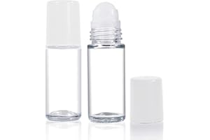 ESSENCIALES Botellas de cristal roll on aceites esenciales 50ml - 2 Envases de vidrio rellenable para aromaterapia, perfumes o masajes