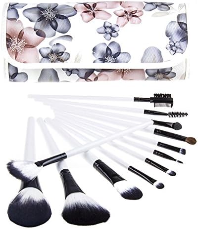 Mobengo Professional Cosmetics Makeup Brushes Set 12 Pcs Foundation Face Eyeshadow Kits with Flower Pattern Case