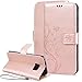 Produktbild SMART LEGEND Samsung Galaxy S6 Edge Lederhülle Schmetterling Weinstock Premium Schutzhülle Wallet Case Rosegold Muster Design Etui Brieftasche Ledertasche mit Handschlaufe Neu Zubehör im Bookstyle Cover Schale mit Ständer Standfunktion Etui Karten Slot und Magnetverschluss Flip Case