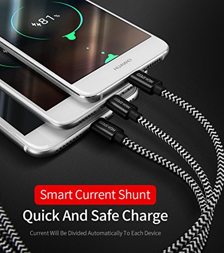 Cavo di ricarica 3 in 1 -Senisttech 1.2M Cavo in intrecciato in nylon ad alta velocitÃ  Micro USB / Lightning / Tipo C per iPhone, iPad, Huawei, HTC, LG, Samsung Galaxy, Sony Xperia e smartphone Android (nero)