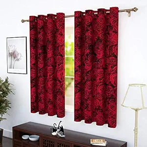 Story@Home Nature Abstract 2-Piece Eyelet Polyester Door Curtain Set - 7ft, Pink