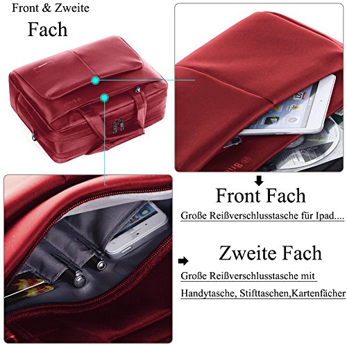 Laptop Tasche, BRINCH 15,6 Zoll Nylon Stil geräumig Multi-Fach Laptop Schultertasche Messenger Bag Handtasche Tablet Aktentasche Umhängetasche für 15 – 15,6 Zoll Laptop / Notebook / Macbook / Tablet Computers,Rot - 2