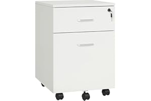 Vinsetto Cajonera de Oficina con Ruedas Mueble Archivador Cajonera Escritorio con 2 Cajones para Documentos en Tamaño A4 Cerradura y Llaves 40x49x58 cm Blanco