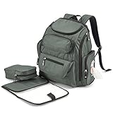 Evecase Premium Wasserfest Baby Wickelrucksack mit Wickelunterlage, Isoliertasche, Trolleyschlaufen – Militärgrün - 3