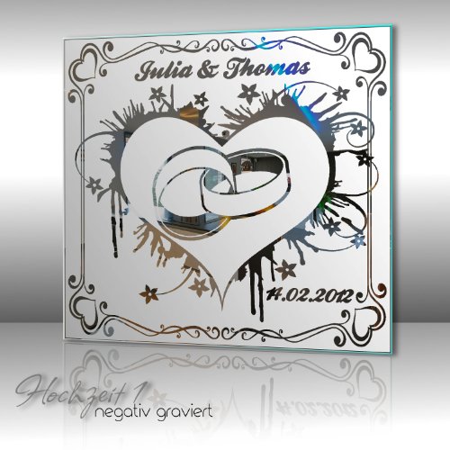 Motivspiegel Hochzeit 1 Spiegel mit Gravur Geschenk zur Hochzeit Wandbild Dekoration (30x30cm) - 5