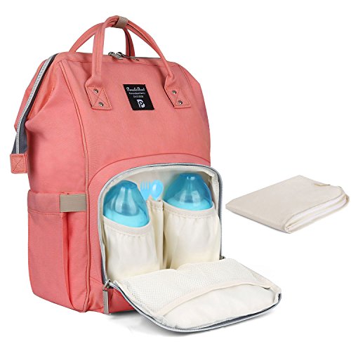 Preisvergleich Produktbild Baby Wickelrucksack Wickeltasche mit Wickelunterlage Multifunktional Oxford Große Kapazität Babyrucksack Kein Formaldehyd Reiserucksack für Unterwegs (Pastellapricot)