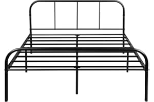 FetiNes podwójne łóżko, metalowa rama łóżka dla dorosłych, nie potrzebujesz łóżka, na materac 140 x 200 cm, czarny