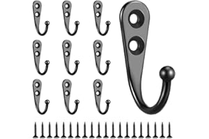 Heyu-Lotus 10 ganci da avvitare a parete, ganci appendiabiti neri con 20 viti per camera da letto, bagno