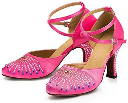 JSHOE Women's Crystals Sparking Satin Latin Salsa Dance Shoes / Tango / Chacha / Samba / Modern / Jazz Shoes Sandals High Heels,Pinkheeled8CM-UK4/EU35/Our36
