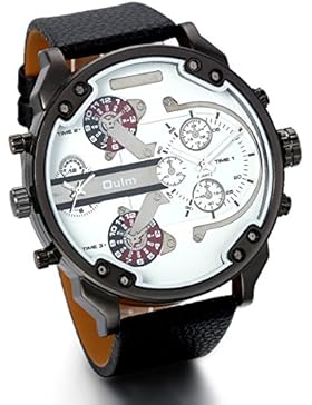 JewelryWe Herren Armbanduhr, Analog Quarz, Fashion Casual große Sport Leder Armband Uhr mit Dual Zeitzonen Zifferblatt...