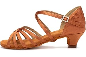 AOQUNFS Zapatos de Baile Latino para Niña y Mujer Satén Zapatos de Baile de Salon Salsa y Bachata Tango,SS-ZSZK