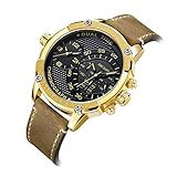 LLLS Men es Analogue Quarz Watch Sports Casual Personalized Fashion Waterproof Chronograph Calendar with Genuine Leather Band