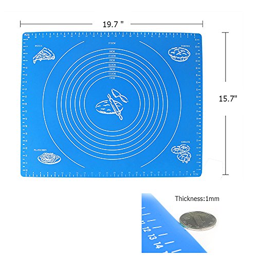 Silikon Matte, Silikon Ausrollmatte mit Maßeinheiten Backmatte ,Große Teigmatte für Ihre Pizza, Teig, Fondant, Pasteten (50 * 40 cm) – Blau - 2