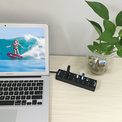 USB 3.0 Hub 7 port IMISON Extra Slim LED Kontrolllampe with On/off Switch High-speed Data Transfer USB Hub mit Ladeports 3.51.35 Power Jack [BC 1.2] [Black] - 6