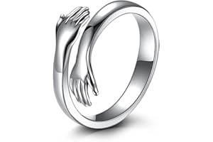 Aukmla Anillo de abrazo de plata para abrazar las manos, anillo abierto, anillo de manos ajustable, anillo de abrazar, joyería para mujeres y niñas