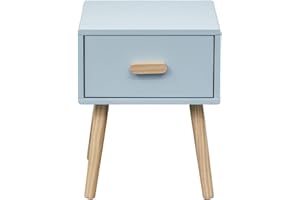 Rebecca Mobili Comodino per Cameretta, Comodino con 1 Cassetto, Celeste Marrone, MDF Pino, per Camera Montessoriana, Stile Scandinavo - Misure HxLxP: 44 x 35 x 35 cm - Art. RE7142
