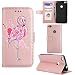 Produktbild Lederhülle für Huawei P8 Lite 2017 / P9 Lite 2017 Flamingo Glitzer, Misteem Elegant Luxus Motiv Cartoon Anime Flip Klapphülle für Huawei P9 Lite 2017 - Rosé Gold