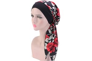 JUHONNZ Chimio Turban pour Femmes,Écharpe de Tête en Satin Casquette de Turban en Coton Couvre-tête Elastique Mousseline Bandana Casquette pour Femmes Cancer