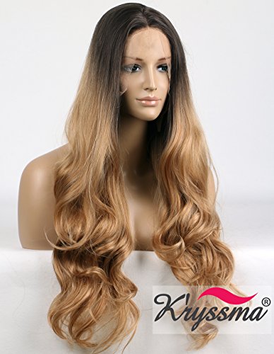 K’ryssma Blond Lang Perücke Braun Blond Ombre Wavy Wig Synthetic Haar Wavy Blond Perücke Half Hand Tied 24 inch - 8