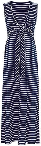 Aiffer Women's Breastfeeding Stripe Round Neck Dress, Mom Fashion Multifunction Nursing Double Layer Panel Maternity Gown For Expecting Mothers