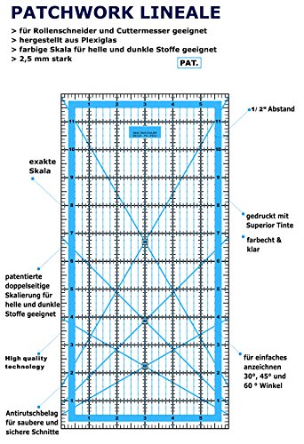 Patchwork Lineal Zentimeterraster 30 cm x 15 cm – Blau - 2