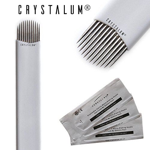 CRYSTALUM® Premium Eyebrow Microblading Kit 12 Pins U SHAPE - Semi Permanent Makeup Set - Disposable Blades Tattooing Needle Pins - Sterilized Medical Grade Stainless Steel - Professional Care (5 BLADES)