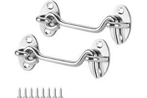 lmytdo Hook and Eye Latch, Cabin Hook Gate Lock Stainless Steel Heavy Duty Gate Latch with Screws, for Window, Garage, Garden, Door(3 Inch 2 pcs)