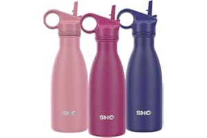 SHO Stainless Steel Water Bottle with Straw and Screw Lid - Leakproof, BPA Free, Vacuum Insulated Double Walled Metal Flask, 500ml - Original 2.0-12 Hours Hot 24 Hours Cold (260ml, Very Berry)