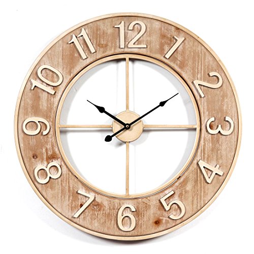 Lommer 60CM Bois Horloge Murale Geante Silencieuse Pendule Murales Vintage pour Cuisine, Salon, Chambre, Bureau, Café Décoration