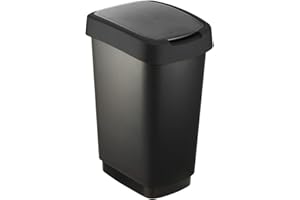 Rotho Salsa Mülleimer 25l mit Deckel, Kunststoff (PP) BPA-frei, schwarz recycelt, 25l (33.3 x 25.2 x 47.6 cm)