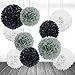 Produktbild 10er Set Grau Weiß Schwarz Seidenpapier PomPoms Papierblume Hochzeit Party Baby Shower Dekoration Deko - 25cm&35cm