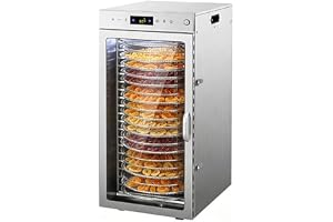 Roterande mattork i rostfritt stål med 20 brickor, 1600W torktumlare med 30-90°C justerbar termostat och 24-timmars timer, 36