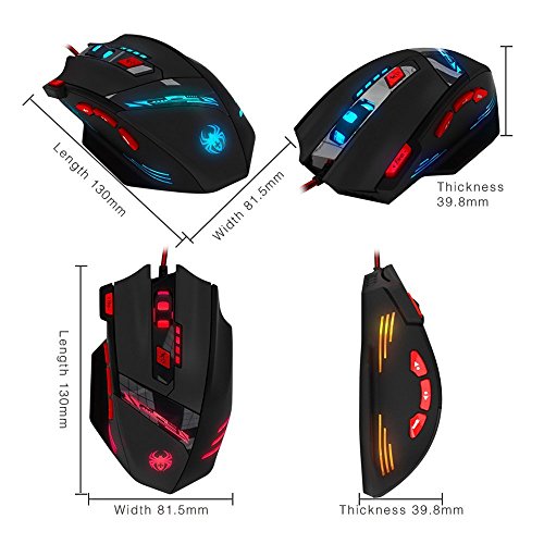 Zelotes T90 Profesional 9200 DPI Rat  n Gaming  8 botones dise  o  6 LED Color Opciones ajuste de peso Set alta precisi  n USB Al  mbrico rat  n para gamer pc mac negro 