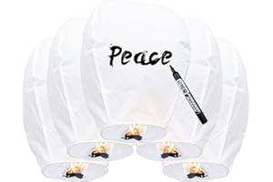 ISAGAX 5 Packs Chinese Lantern White, Floating Sky Lanterns, Biodegradable Memorial Fire Resistant Paper Wishing Lanterns to Release in Sky for Parties and Festivals, Flying Fire Lanterns