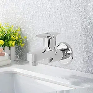 GARBNOIRE Brass Foam Flow Water Tap for Bathroom Wall Mounted Bib Cock Water Wash Basin Tap | Kitchen Faucet | Garden Outdoor Hardware (Silver, Mirror Finish)