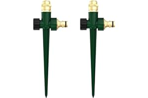 SSEHCWAN Metal Lawn Sprinkler for Yard, Automatic Garden Water Sprinkler on Spike Base Adjustable Brass Sprinkler Nozzle 360 Degree for Lawn Garden Irrigation Large Area Coverage (2)