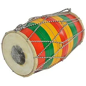 Apex musicals baby size wooden dholak mlti color rop ring