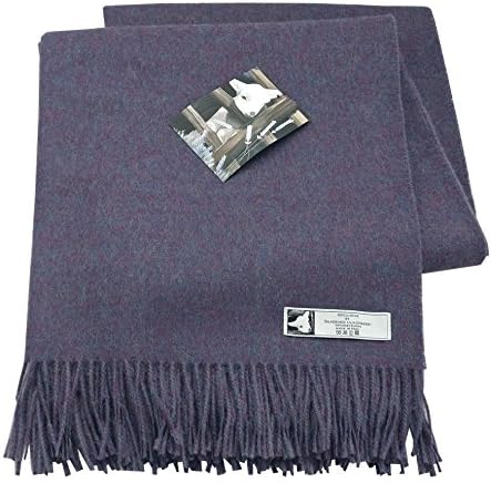 Lightweight Woollen Throw Blanket with Fringes, Made of 100% Baby Alpaca Wool, 130 x 190 cm, Mottled Red, Blue and Mauve